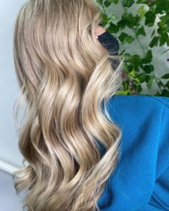 baby blonde highlights at michelle Marshall hair salon, Cardiff