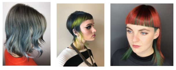 Red, green and yellow hair colouring at Cardiff Hairdressers